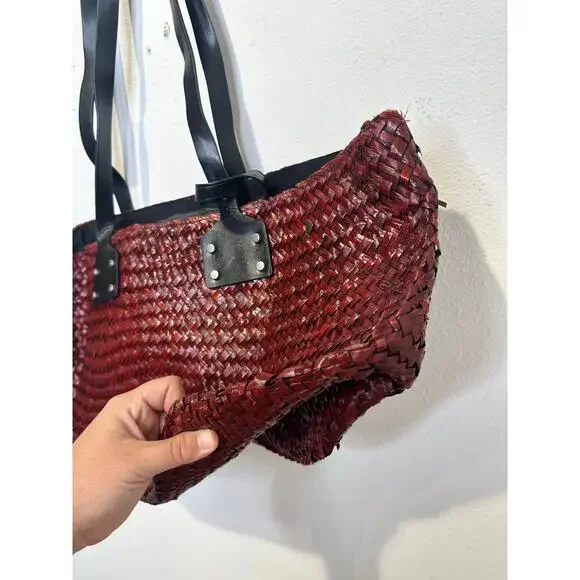 ALLSAINTS Women's Red Straw No Closure Open Zipper Pockets Mosley Straw Tote Bag - Picture 3 of 10